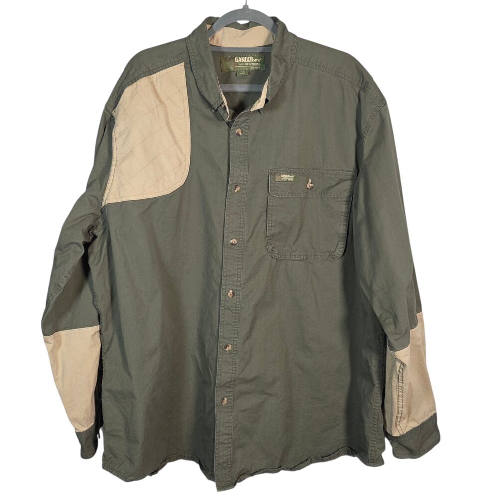 Gander Mountain Green Tan Heavyweight Hunting Shirt 2XL Quilted Shoulder